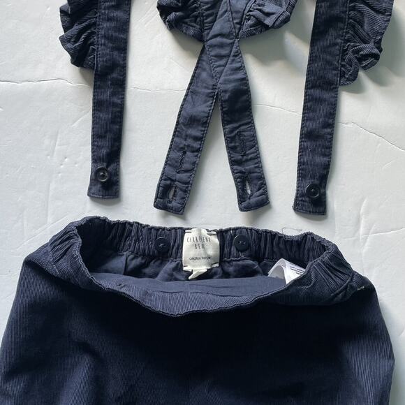 Carrement Beau Corduroy Blue Ruffle Bubble Shorts with Suspenders Size 2  86 - Picture 4 of 10
